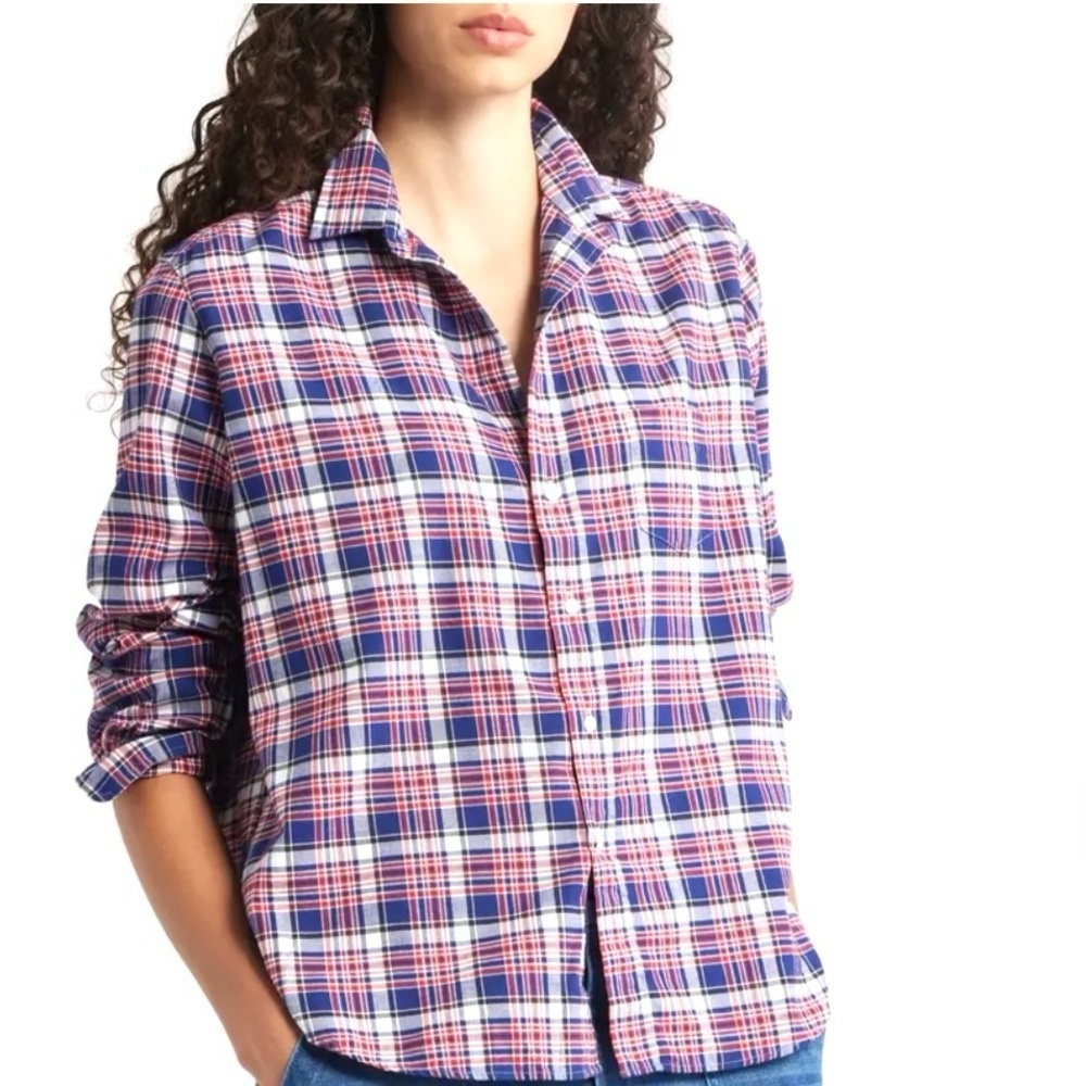 Frank & Eileen Eileen Relaxed Button-Up Shirt, White Red And Blue